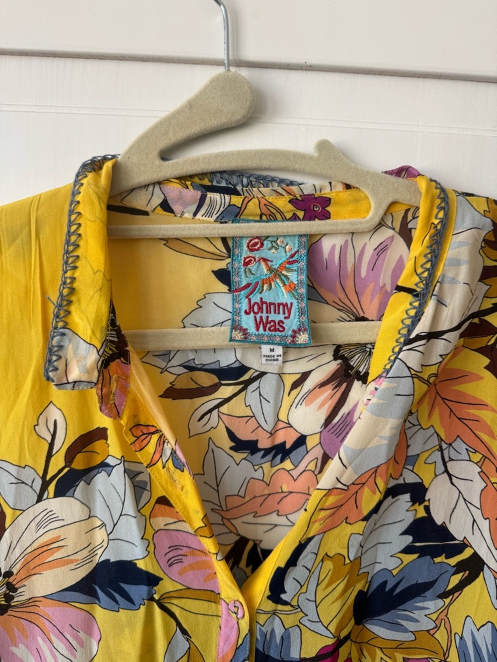 Johnny Was Yellow Floral Button-Front Blouse with Multicolor Print - Picture 3 of 4